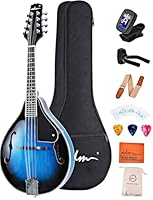 ADM Akustisches Mandolinen-Instrumenten-Set, Musik, A-Stil für Kinder, Studenten, Erwachsene, Holz-Mandolinen, Anfänger-Set mit Tasche, Stimmgerät, EQ, Gurt, Saiten, Plektren und Aufhänger, Blau