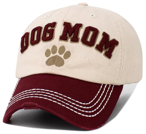 Image of KBETHOS Dog Cat Mom Dad Theme Womens Baseball Cap Distressed Vintage Unconstructed Embroidered Patch Hat