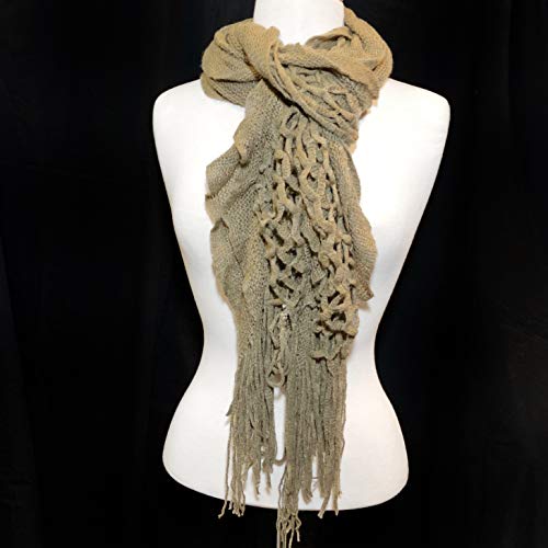Thick Unique Long Knitted Open Weave Soft Knit Fringe Fashion Scarf (Light Brown) #TOP2
