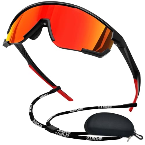 Image of KANASTAL Orange Cycling Glasses Mens Sunglasses Polarised Sports Mirror UV
