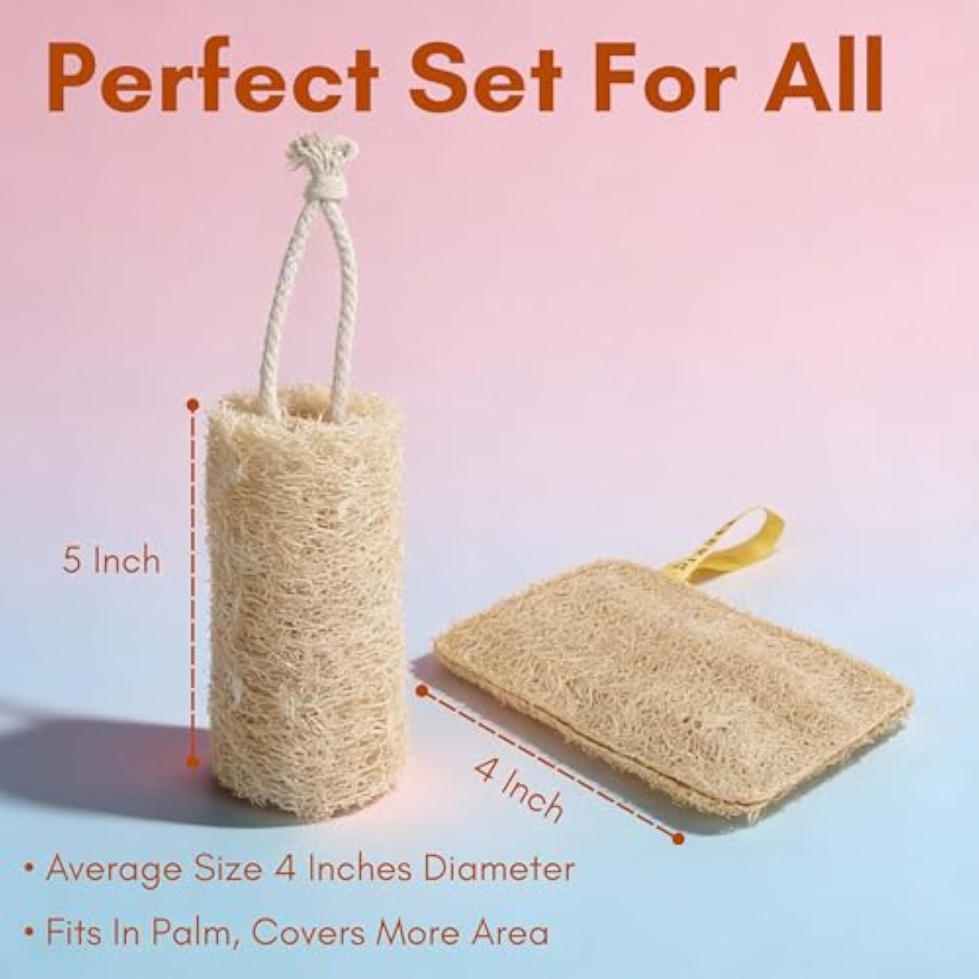 Natural Loofah Bath Sponge Set, 3 Pieces for Exfoliation