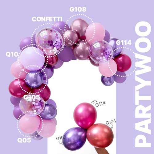 Image of PartyWoo Pink and Purple Balloons 65pcs 12 Inch Baby Pastel Light Metallic Pink Light Purple Lavender Lilac Confetti Balloons for Baby Shower Princess Butterfly Birthday Party Decorations