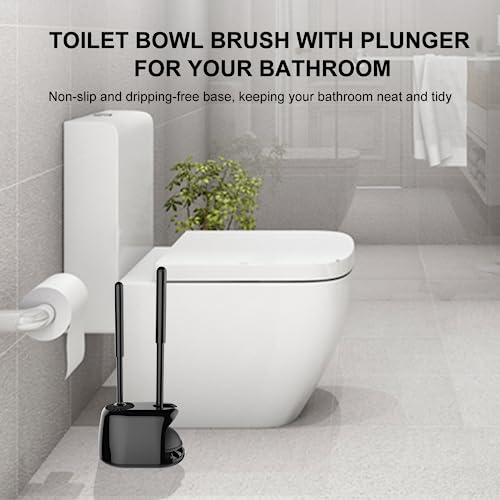SetSail Silicone Toilet Brush and Plunger Set, Toilet Plungers for Bathroom Heavy Duty Toilet Bowl Brush and Holder Hidden Toilet Plunger and Brush Set for Deeply Cleaning - Black