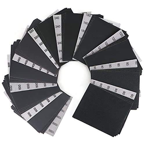 1/4 Sheet Sandpaper for Palm Sander Assorted 60/80/120/180/240/320/400/600/800/1000 Grit 50PCS Hook & Loop 5.5