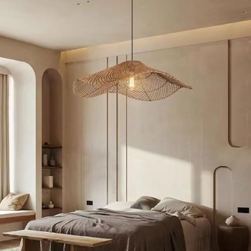 PETRLOY Boho Wicker Chandelier, Rustic Rattan Basket Pendant Light Fixture Coastal Crafts Lampshade, Farmhouse Hanging Lamp Ceiling Lighting for Kitchen Dining Room - Image 2