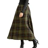 [DAYCLOSET] フレアスカート ロング レディース Aライン ゆったり チェック柄 春秋冬 ウエストゴム pants463 (XL, グリーン)