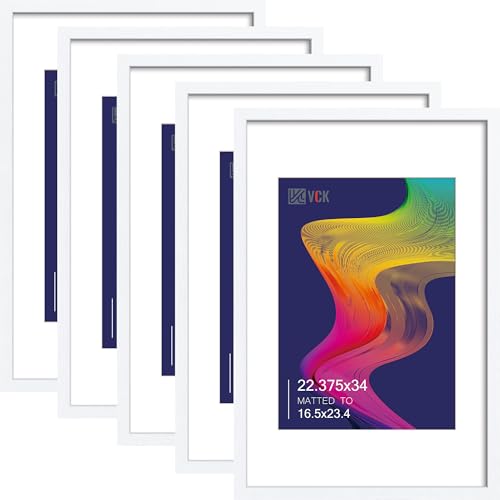 Image of VCK 22.375 x 34 Poster Frame 5 Pack, White Wood, A2 Mat, for Gallery Wall