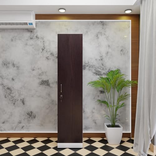 Image of VIKI Wardrobe | Wooden Almirah for Clothes,Door for Bedroom, 1 Door Wardrobe with Doors (Frosty White, Dark Wenge - 40D x 40W x 180H) | 1 Year Warranty | DIY