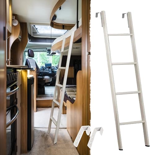 Scaletta Letto a Castello Scala per Letto a Castello per Camper con Piedini Antiscivolo e Gancio, Scala Corta In Metallo per Letto Singolo a Castello per Scale Della Soffitta(125cm/49')