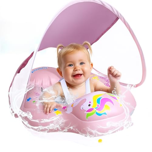 Bouée Bébé Piscine avec Pare-Soleil Amovible Anti UV UPF 50+ | Siège Gonflable Ajustable 3-12 Mois | Structure Anti-Renversement, Normes CE EN71 | Gonflage...