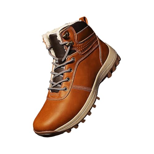 Generisch Schneeschuhe Herren Warm, Lederschuhe Herren Dicke Sohle, Winterschuhe Pu-Leder Wanderschuhe Mit Schnürung Sportschuhe Vintage Outdoorschuhe Einfarbig Gemütlich Trekkingschuhe Für Männer