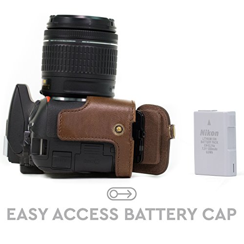 MegaGear Ever Ready Leather Camera Half Case compatible with Nikon D5600, D5500