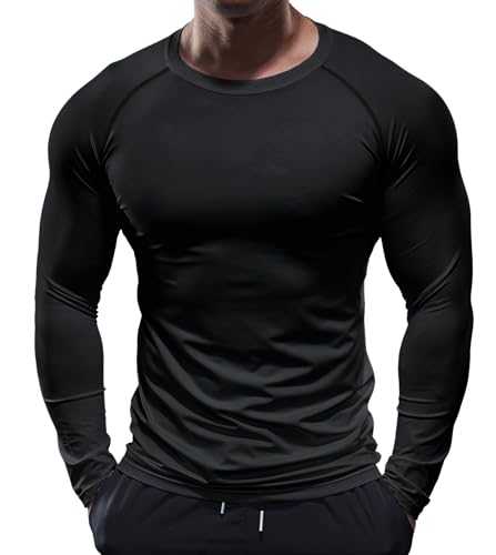 Fioboc Men's Compression Shirts Long Sleeve Workout Shirt Quick Dry Moisture Wicking Athletic T Shirts Gym Running Tops