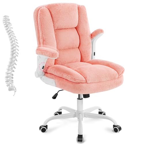 SEATZONE Pink Plush Office Chair Ergonomic Desk Chair with Lumbar
