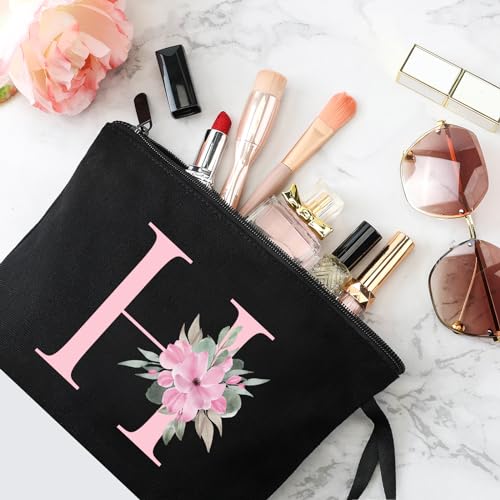 Image of Vavabox A-Z Personalized Makeup Bag, Birthday Gifts for Women Mom, Gifts for Best Friend, Bride Bridesmaid Cosmetic bag (H, 02-Black)