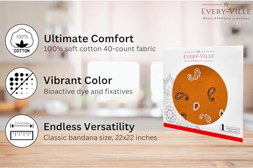 Gift Packaging Bandana for Men Women - 100% Cotton, Paisley, 22x22 In, 1 Pack - Large Bandanna Handkerchief Cowboy Hanky