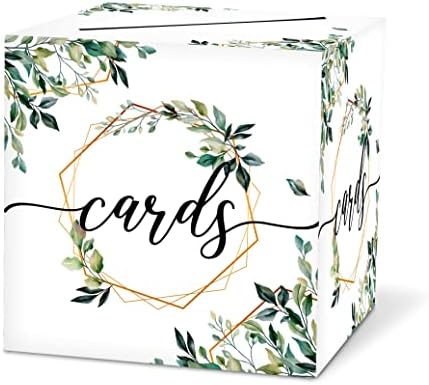 Greenery Theme Card Box – 8”*8”*8” Gift Or Money Box Holder for Wedding,Baby or Bridal Shower,Birthday, Graduation,Engagement, Party Favor, Decorations, 1 Set(hezi-B015)
