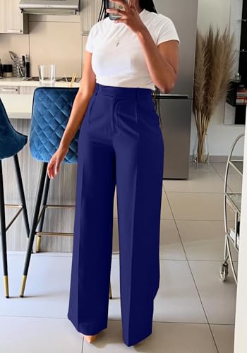 DINGANG Women's High Waisted Work Pants Baggy Straight Leg Office Business Slacks Pant with Pockets2