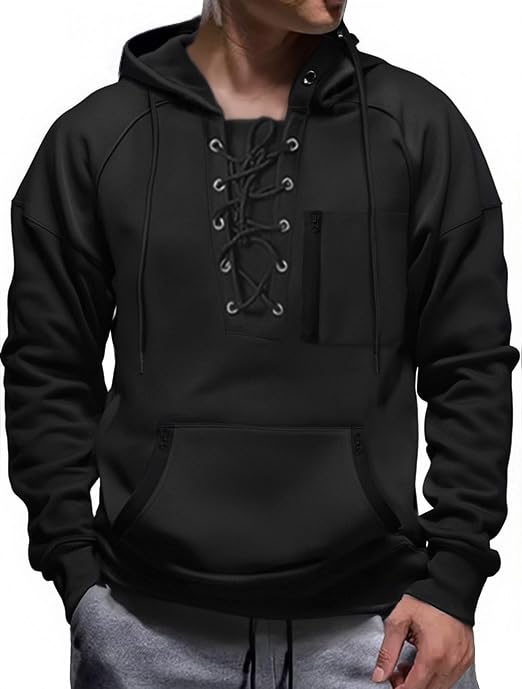 Men's Hoodies tactical hoodie Men Lace Up Sweatshirts Slim Fit Athletic Pullover Outdoor Long Hoodie with Pocket2