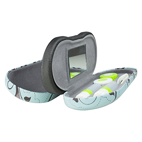 OptiPlix Dual Glasses and Contacts Case - Double Sided 2 in 1 Clamshell Hard Case for Eyeglasses and Contact Lenses with Mirror - Blue and Gray Floral Swirl Canvas Print