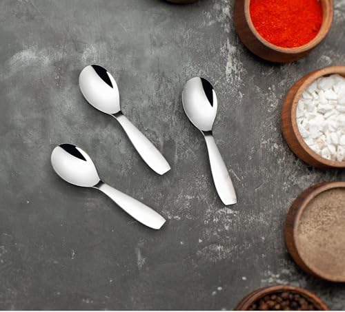 Image of VaaDream Premium Stainless Steel Small Spoon Set - 6 Pieces Masala Spoons | Heavy Duty, Rust-Free, Mirror Finish Cutlery for Everyday Use, Kitchen Compact Size (9.3 cm) Strong & Durable