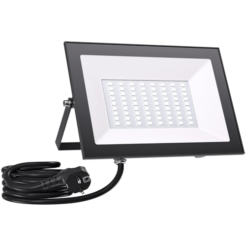 Allin LED Strahler Außen mit Stecke 50W - 6500K 5000LM Superhell LED Strahler, IP65 Wasserdicht Scheinwerfer, Fluter mit 300cm langem Stecker kabel, Flutlicht für Garten, Innenhöfe, Garage