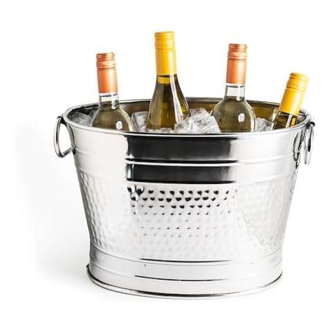 Sol Living Beverage Tub Large Ice Bucket with Handles Single Wall Stainless Steel Ice Bucket and Cooler for Wine, Drinks, Bar, Party, and Gift Beverage Cooler for Indoor and Outdoor Parties Cover