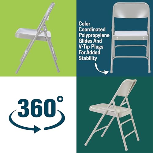 Steel Portable Folding Chairs by National Public Seating – 300 Series Premium Heavy-Duty Foldable Chairs for Indoor & Outdoor, Set of 4 – Comfortable, Durable, Institutional-Grade, Grey