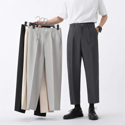 Men's Silk Suit Trousers Cropped Business Pants Baggy Cooling Social Tailoring Straight Draped Slacks Up2