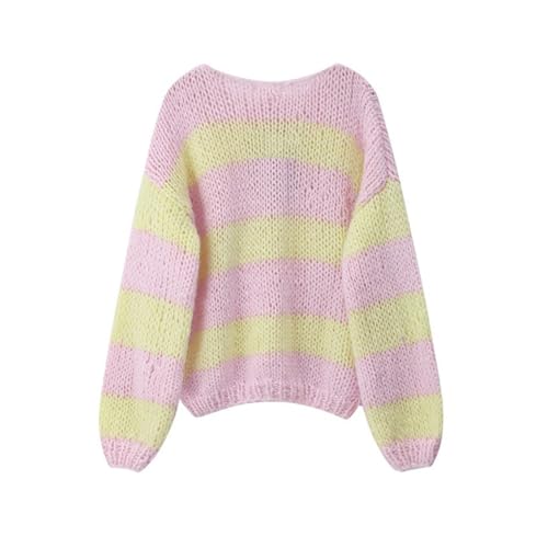Image of Women Y2K Striped Sweater 90s Vintage Aesthetic Long Sleeve V-Neck Knit Pullover Jumper Loose Fall Sweatshirt