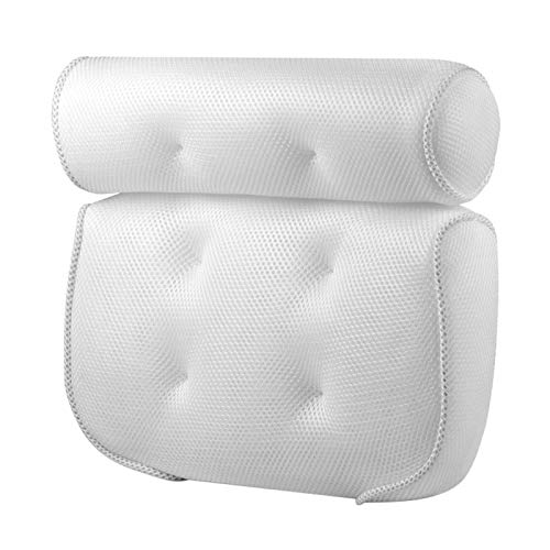 Bath Pillow Bathtub Pillow Breathable 3D Mesh Soft Bath Cushion with Strong Suction Cups for Head,Neck,Back and Shoulder Support,White