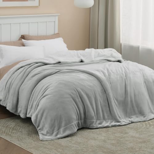 Image of Bedsure GentleSoft Sherpa Fleece Blanket Queen Size for Bed, Non-Heated, Thick and Warm Throw for Women and Men, Soft Fuzzy Plush Queen Blanket for Winter, Light Grey, 90x90 Inches