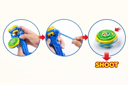 Image of IK Spinning Top Battle Set with Launcher, 3 Tops Included, Ages 6+, Green & Yellow