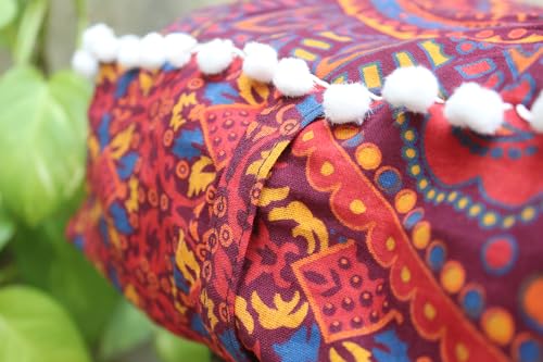 INDIAN CRAFT CASTLE ICC Floor Pillows & Cushion Covers Decorative Hippie Mandala Pouf Pillow Covers Seating Meditation Cushion Cover Large Boho Ottoman Case Pillowcase Couch New Orange, 24\" Square