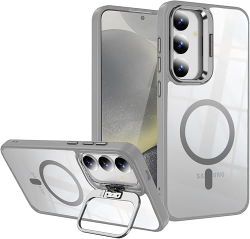 Image of VONZEE Polycarbonate Compatible For Samsung S24 FE 5G Case,Compatible With Magsafe,Military-Grade Protective Case,Built-In Stash Stand Phone Case,Scratch-Resistant Back Cover,Classic Series|Clear Grey