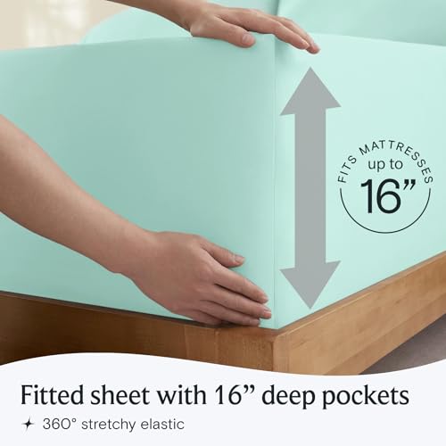 Image of LuxClub 4 PC Sheet Set Bed Sheets Deep Pockets 16 inch Eco Friendly Wrinkle Free Cooling Machine Washable Hotel Bedding Silky Soft - Aquamarine Queen
