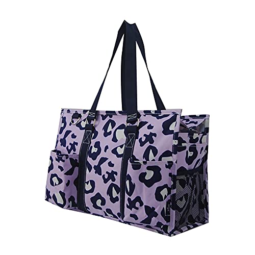 NGIL Utility Water Resistant Tote Bag, Top Zipper Closure, Perfect Gifts for Working Women, Nurses, Gym bag (Purple Cheetah-navy)