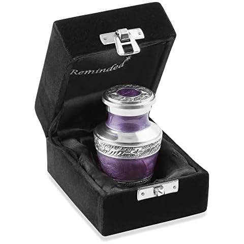 Reminded Small Cremation Keepsake Urn for Human Ashes, Lavender and Silver Miniature Memorial Urn with Velvet Case Cover