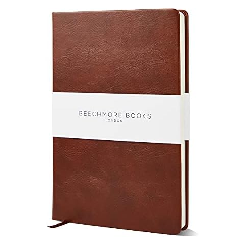 Undated Daily Diary - Premium A5 Journal by Beechmore Books | Hardcover Vegan Leather, Thick 120gsm Cream Paper, Professional Lined Notebook in Gift Box, 21 x 15 cm (Chestnut Brown) Cover