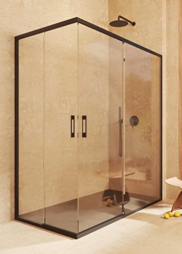 Mampara Fija Ducha Negra Sin Perfil Inferior Marca SOULBATH