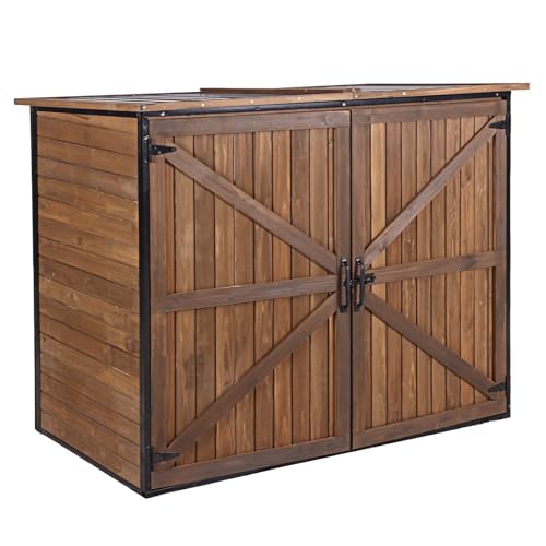 Aivituvin Outdoor Storage Cabinet Trash Can Storage Shed Upgraded with Metal Frame for Garbage Can, Gardening Tools and Accessories 50 L x 27.6 D x 41 H