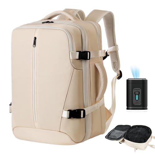 Image of Vacuum Seal Backpack Travel with Pump, Expandable Vacuum Backpack with Air Compression System, Airback Vacpack TSA Lock Water Resistant Carry-On Luggage (White)