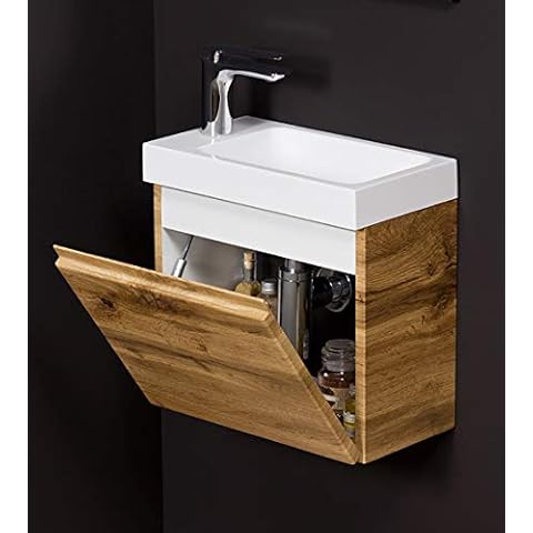 Quentis Badmöbel Gäste-WC Set Faros, Breite 40 cm, Waschbecken mit Unterschrank, Eiche Natur Cover