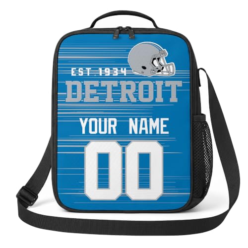 Image of Detroit Lunch Bag Custom Name and Number Personalized Gifts | Custom Personalized Lunch Box for Men Women