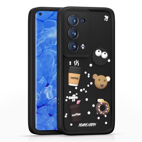 Image of Bintage Back Cover Compatible for Oppo Reno 5 PRO 5G | Cute 3D Taddy Ball Bear Milk Cake Coffee Silicon Case Full Body & Camera Protection - Black