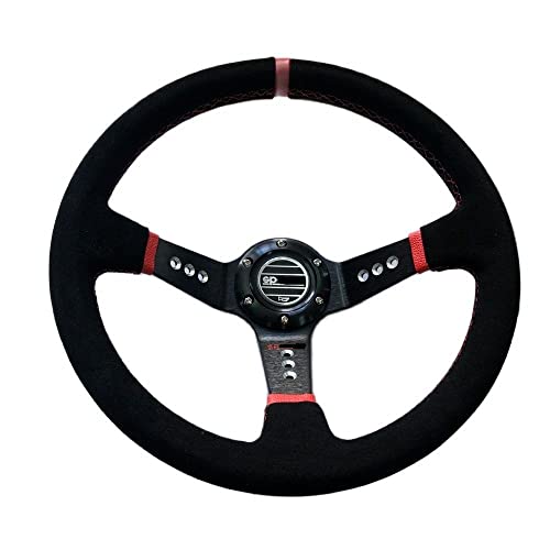 Volant Sport Volant de course en cuir de daim universel 350mm 14inch Tuning profonde dérive de sport Rallye Rallage roues Volant Sport Voiture Cover