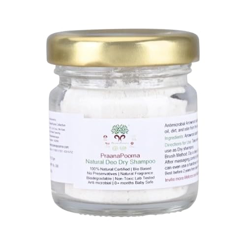 Winter Essentials Natural Deo Dry Shampoo 20gm | Chemical-free dry shampoo powder refreshes hair between washes, arrowroot absorbs excess scalp oil and dirt for a clean look.