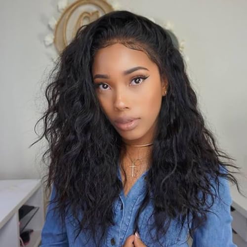 Enivuoso Loose Wave V Part Wig Synthetic Half Wigs for Black Women Curly U Part WIg Soft As Human Hair 180% Density Glueless V Shape Wig Beginner Friendly (#1B, 16 Inch)