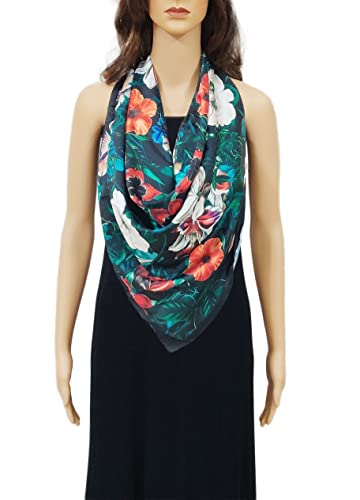 Image of Satin Silk Women's Large Square Floral Fashion Scarf | Soft satin silk neck scarf, head scarf, hair scarf, bandana, wrap, hijab, lightweight fashion accessory