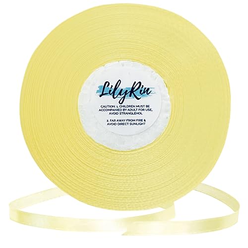 Image of Light Yellow Ribbon 1 /4 Inches 36 Yards Satin Roll Perfect for Scrapbooking Art Wreath, Corset, Floral Birthday, Wrapping Christmas Projects Pale